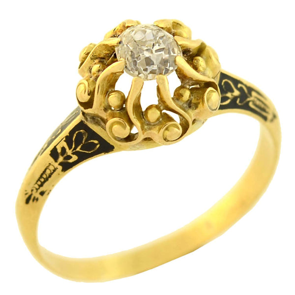 Georgian 18kt Gold Enameled Diamond Engagement Ring 0.60ct