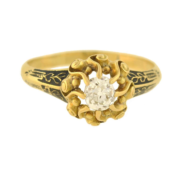 Georgian 18kt Gold Enameled Diamond Engagement Ring 0.60ct