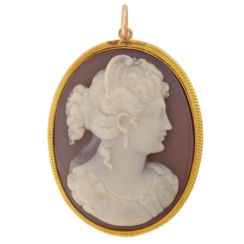 Victorian Large 18kt Hand Carved Sardonyx Cameo Pendant