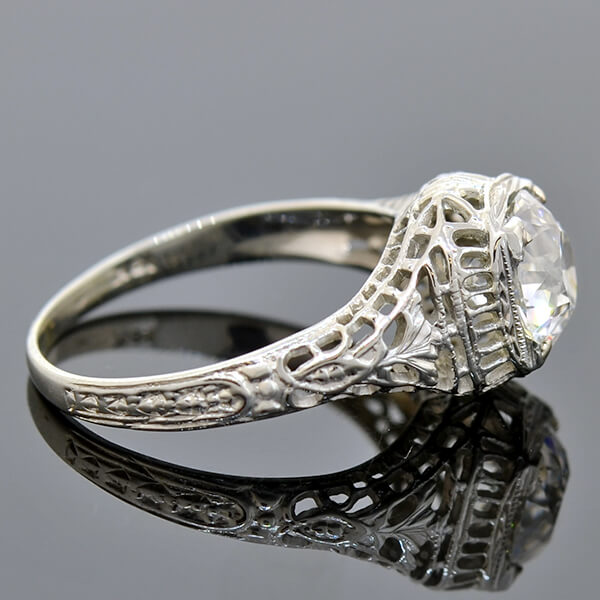 Art Deco 18kt Diamond Filigree Engagement Ring 1.59ct