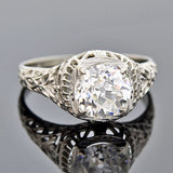 Art Deco 18kt Diamond Filigree Engagement Ring 1.59ct