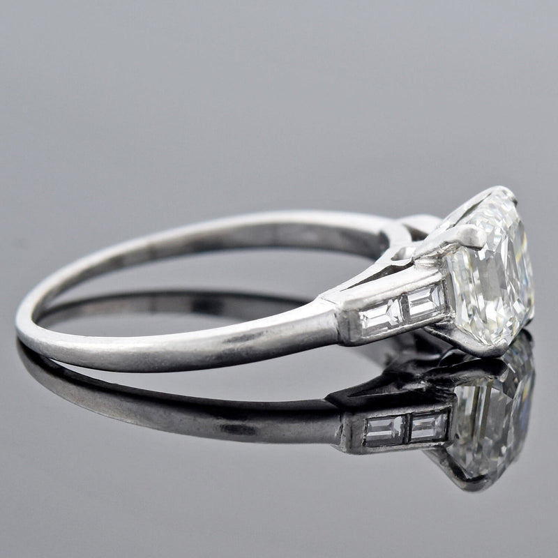 Art Deco Platinum Asscher Cut Diamond Engagement Ring 1.50ct