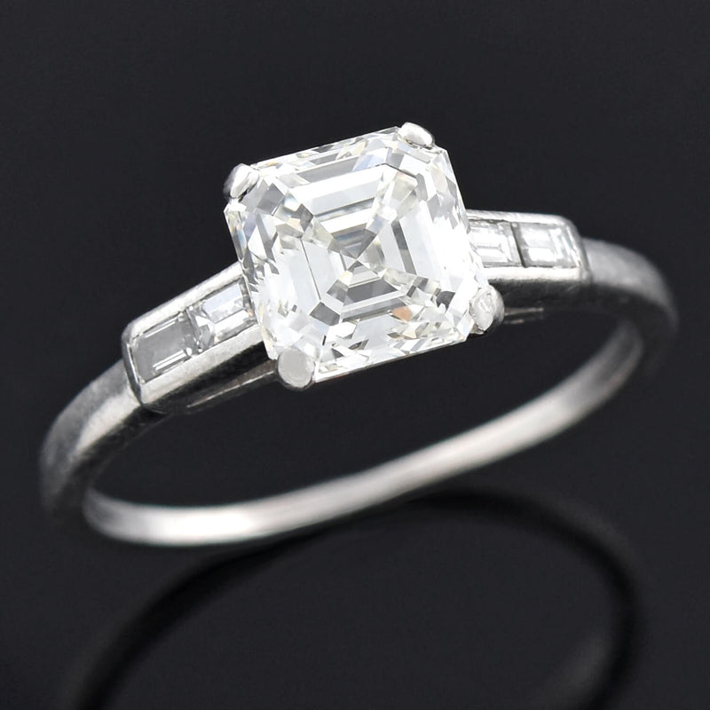 Art Deco Platinum Asscher Cut Diamond Engagement Ring 1.50ct