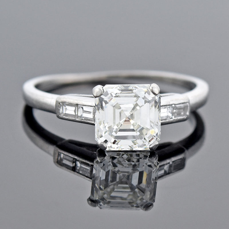 Art Deco Platinum Asscher Cut Diamond Engagement Ring 1.50ct