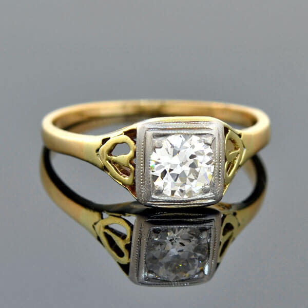 Edwardian 14kt/Platinum Heart Motif Diamond Engagement Ring 0.50ct