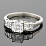 Late Art Deco Platinum Asscher Cut Diamond Engagement Ring 1.03ct