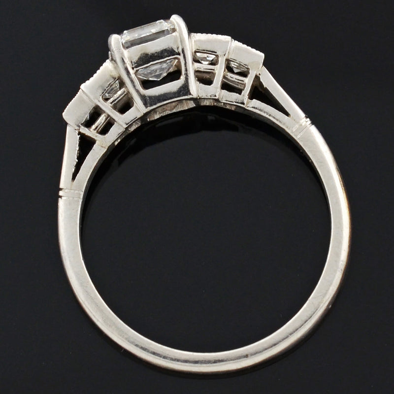 Late Art Deco Platinum Asscher Cut Diamond Engagement Ring 1.03ct