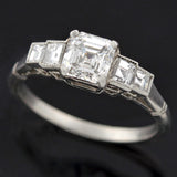 Late Art Deco Platinum Asscher Cut Diamond Engagement Ring 1.03ct