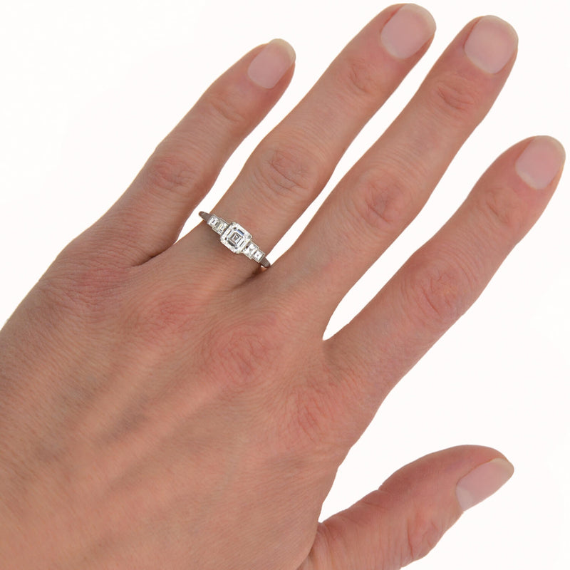 Late Art Deco Platinum Asscher Cut Diamond Engagement Ring 1.03ct