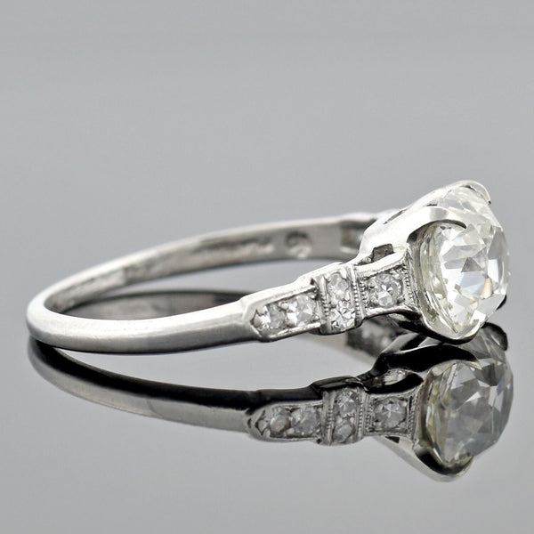 SLOAN & CO. Late Art Deco Platinum Diamond Engagement Ring 1.51ct center