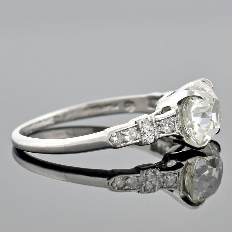 SLOAN & CO. Late Art Deco Platinum Diamond Engagement Ring 1.51ct center