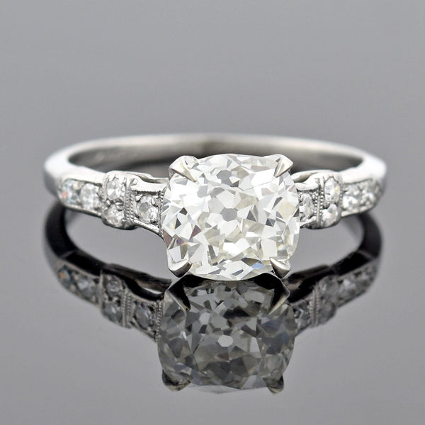 SLOAN & CO. Late Art Deco Platinum Diamond Engagement Ring 1.51ct center