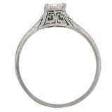 Art Deco Platinum Emerald Cut Diamond Engagement Ring 0.47ct