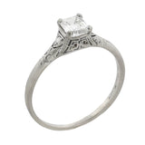 Art Deco Platinum Emerald Cut Diamond Engagement Ring 0.47ct