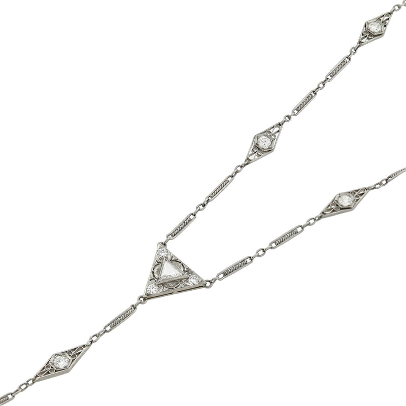 Edwardian Platinum Diamond Link Lorgnette Chain Necklace 1.75ctw