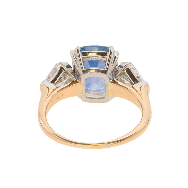 Vintage 18k + Platinum GIA-Certified No Heat Sapphire Diamond Ring 5.68ct center