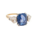 Vintage 18k + Platinum GIA-Certified No Heat Sapphire Diamond Ring 5.68ct center