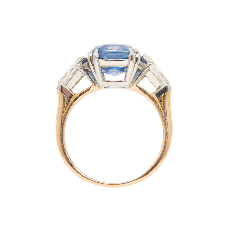 Vintage 18k + Platinum GIA-Certified No Heat Sapphire Diamond Ring 5.68ct center