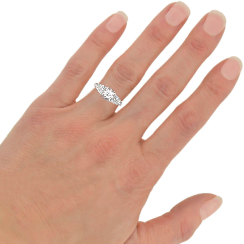 Art Deco 18kt Diamond "Step Up" Engagement Ring 0.37ct center