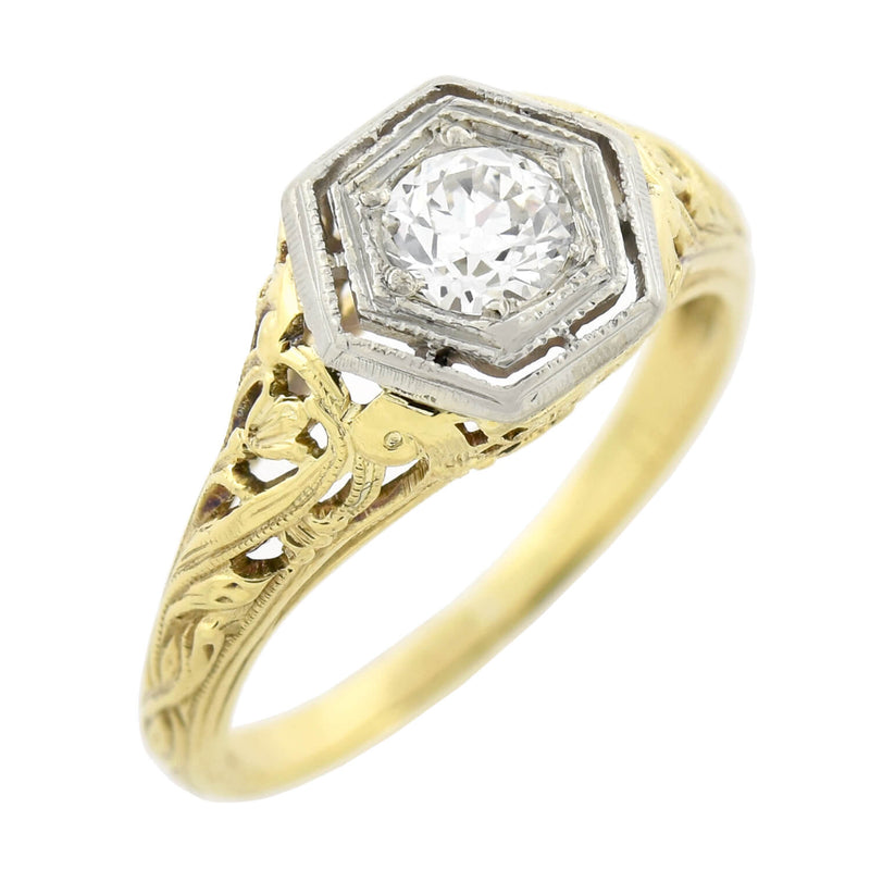 Art Deco 14kt Mixed Metals Diamond Engagement Ring 0.40ct
