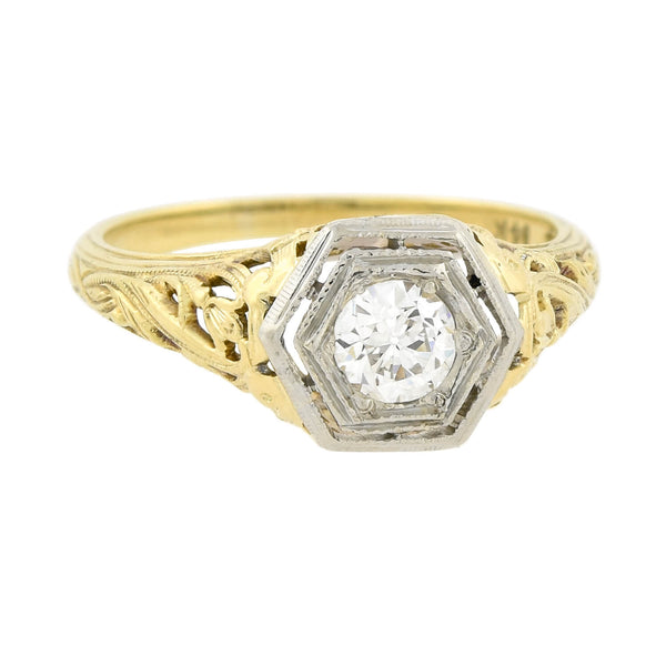 Art Deco 14kt Mixed Metals Diamond Engagement Ring 0.40ct