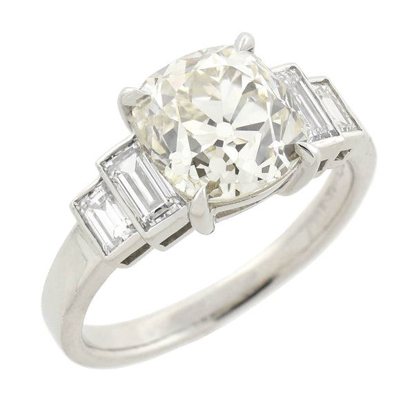 Art Deco Style Platinum Old Cushion Cut Diamond Engagement Ring 3.20ct center
