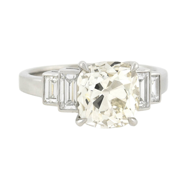 Art Deco Style Platinum Old Cushion Cut Diamond Engagement Ring 3.20ct center