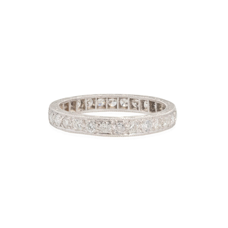 Art Deco Platinum + Diamond Old European Cut Eternity Band 1ctw