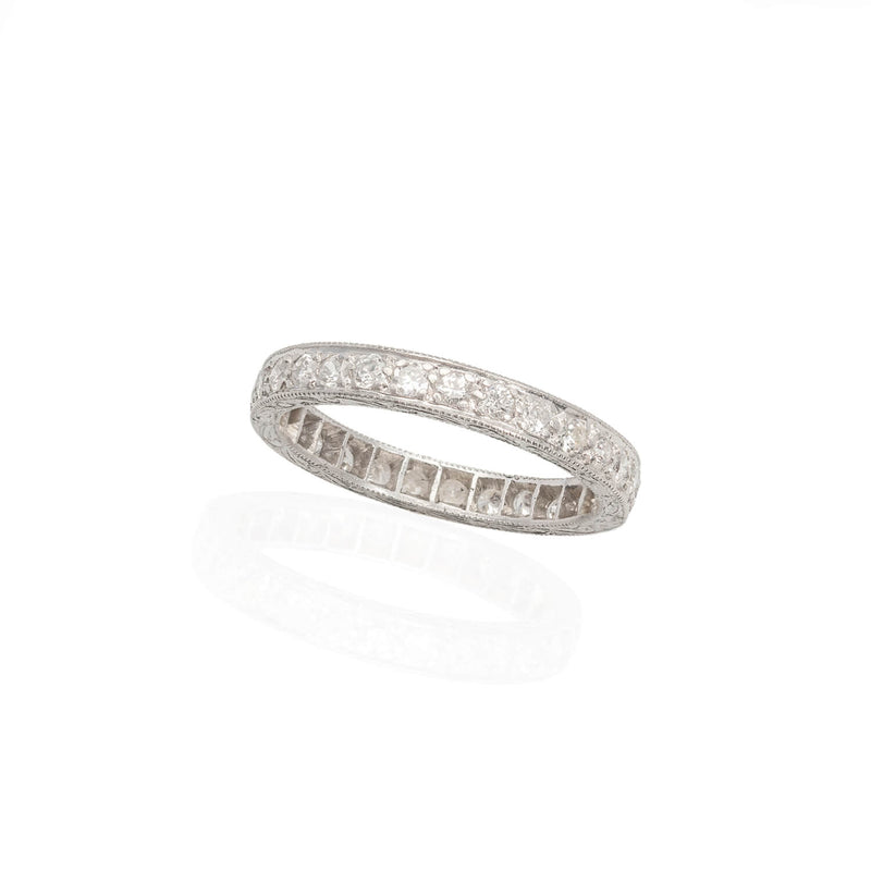 Art Deco Platinum + Diamond Old European Cut Eternity Band 1ctw