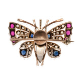 Art Nouveau 14kt/Sterling, Sapphire, Ruby, Diamond + Pearl Butterfly Pin/Pendant