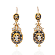 Victorian 15kt Black Enamel + Diamond Earrings 2.25ctw