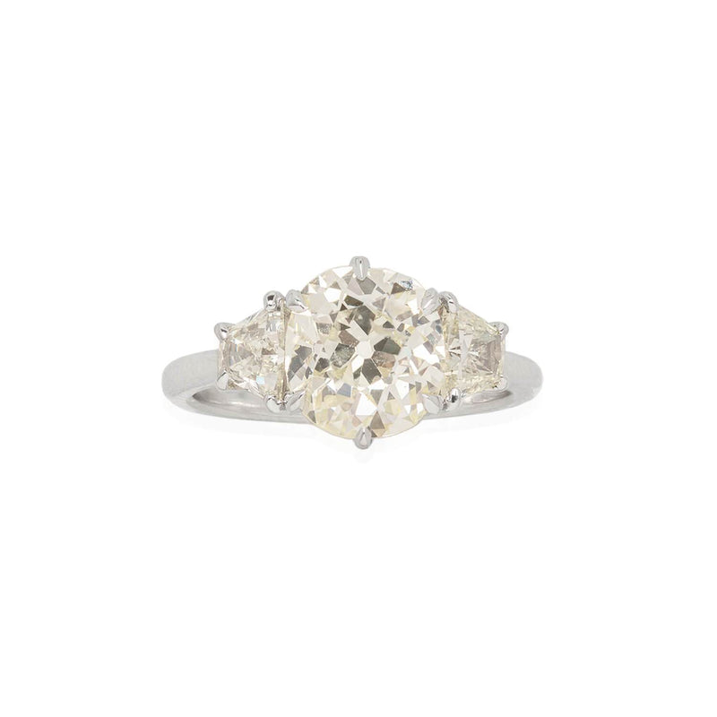 Estate Platinum Old Mine Cushion Cut Diamond Engagement Ring 2.12ct Center