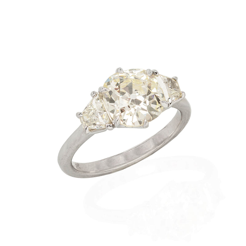 Estate Platinum Old Mine Cushion Cut Diamond Engagement Ring 2.12ct Center