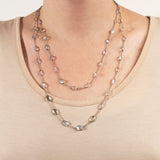 Art Deco Sterling + Moonstone Cabochon Riviera Chain Necklace 47"
