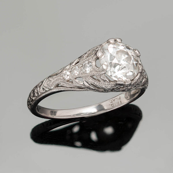 Art Deco Platinum + Diamond Engagement Ring 1.20ct