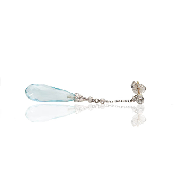 Edwardian Platinum/14kt Aquamarine + Diamond Dangle Earrings