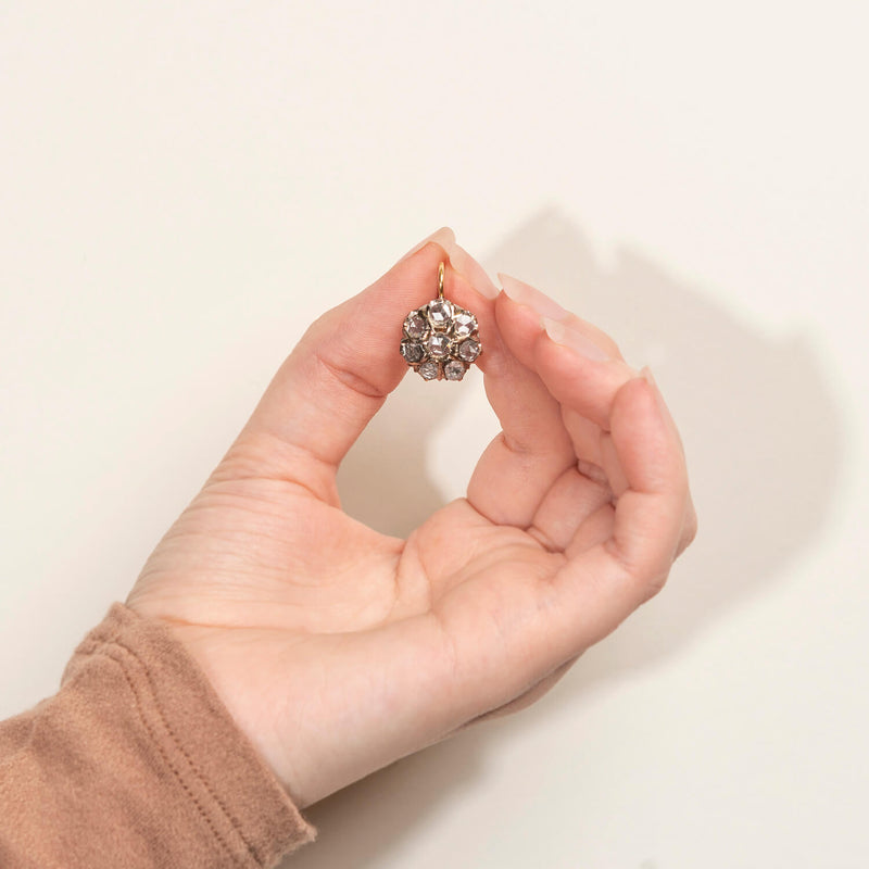 Victorian 14kt/Sterling Holland Rose Cut Diamond Cluster Earrings 3ctw