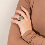 Art Deco 18kt Black Opal + Diamond Ring