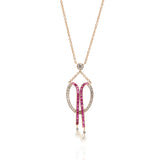 Edwardian 18kt/Platinum Diamond, Calibrated Ruby + Natural Pearl Necklace