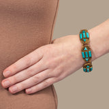 Art Deco Brass + Czech Glass "Turquoise" Bracelet