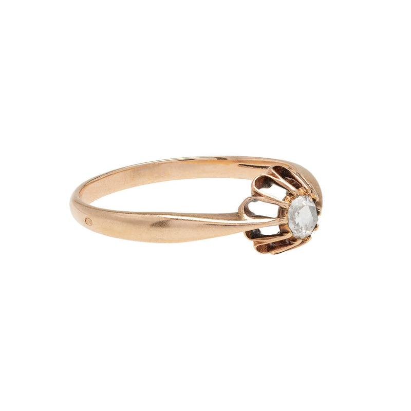 Victorian 14kt Rose Gold + Holland Rose Cut Diamond Ring 0.20ctw