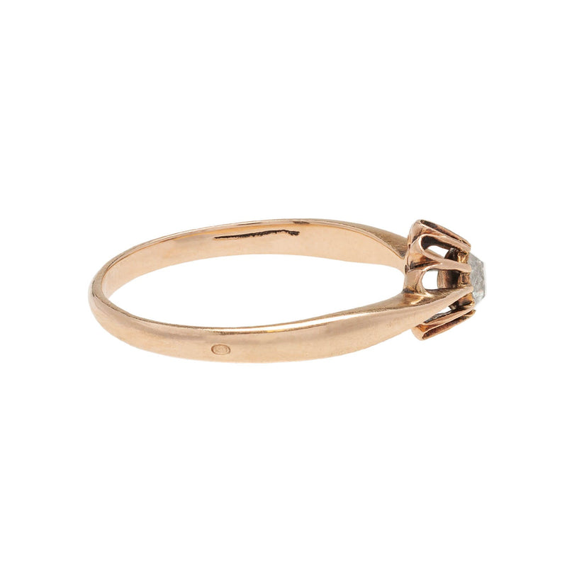 Victorian 14kt Rose Gold + Holland Rose Cut Diamond Ring 0.20ctw