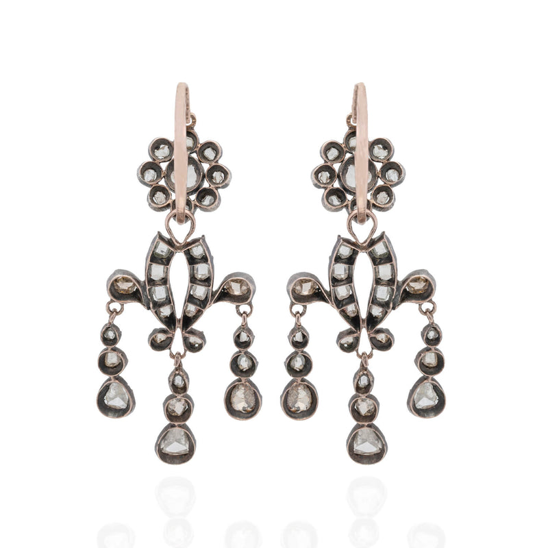 Georgian 15kt/Sterling + Rose Cut Diamond Day-to-Night Earrings 2.5ctw