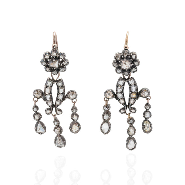 Georgian 15kt/Sterling + Rose Cut Diamond Day-to-Night Earrings 2.5ctw