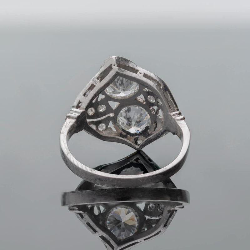 Edwardian Platinum + Diamond Double Old European Cut Diamond Ring