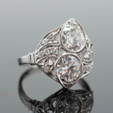 Edwardian Platinum + Diamond Double Old European Cut Diamond Ring