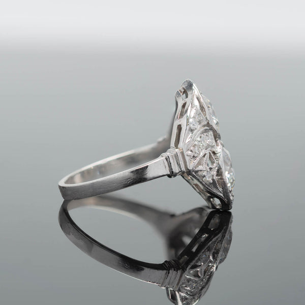 Edwardian Platinum + Diamond Double Old European Cut Diamond Ring