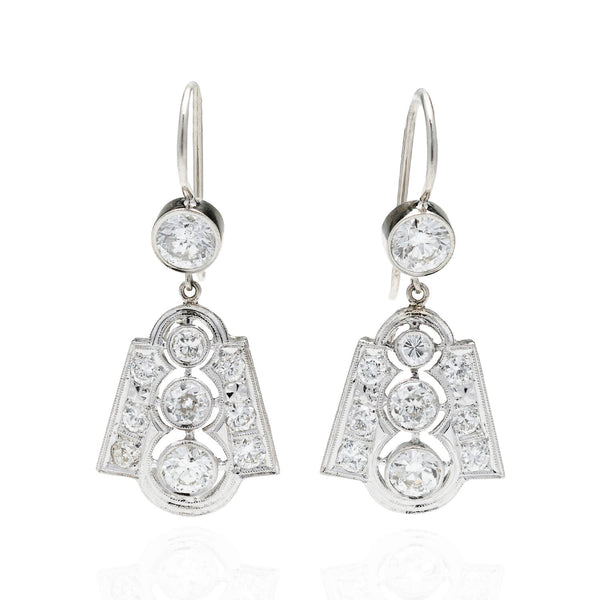 Edwardian Platinum + Diamond Dangle Earrings 2.25ctw