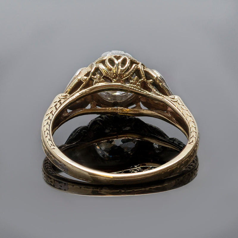 Edwardian 14kt/Platinum Old European Cut Diamond Heart Motif Engagement Ring 0.91ct Center