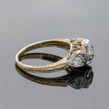 Edwardian 14kt/Platinum Old European Cut Diamond Heart Motif Engagement Ring 0.91ct Center